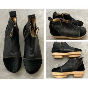 Xperimental Black Leather Ankle Boots with Tan Sole Size 39